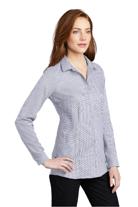 Port Authority Womens Pincheck Wrinkle Resistant Long Sleeve Button Down Shirt - Gusty Grey/White