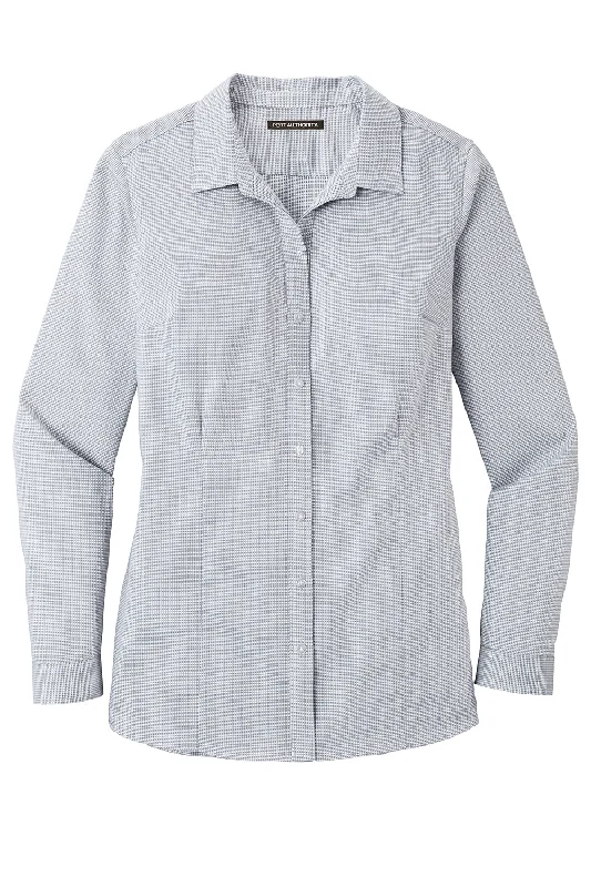 Port Authority Womens Pincheck Wrinkle Resistant Long Sleeve Button Down Shirt - Gusty Grey/White