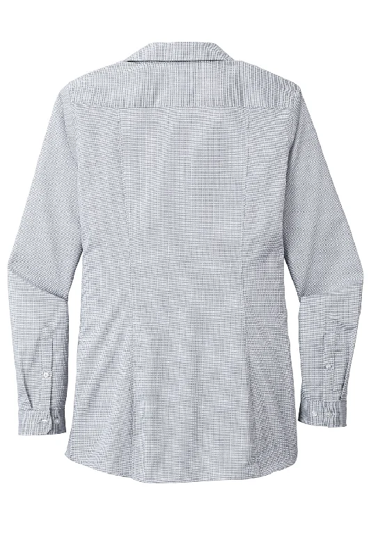 Port Authority Womens Pincheck Wrinkle Resistant Long Sleeve Button Down Shirt - Gusty Grey/White