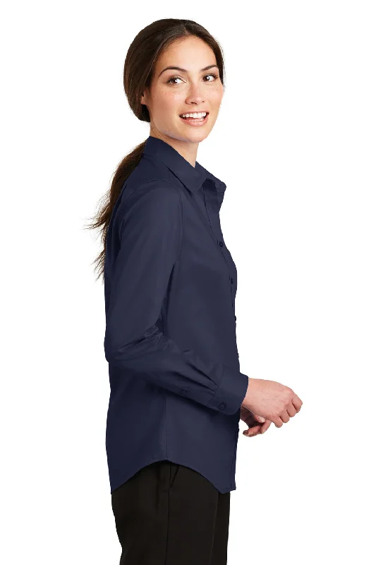 Port Authority Womens SuperPro Wrinkle Resistant Long Sleeve Button Down Shirt - True Navy Blue