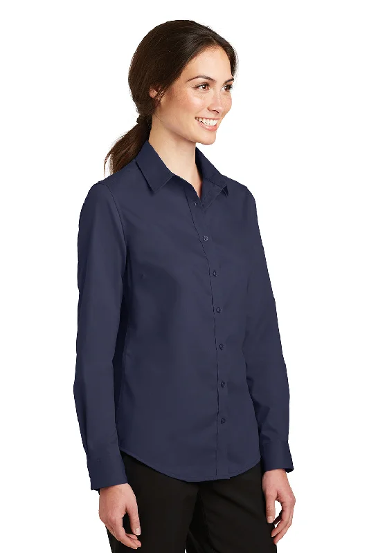 Port Authority Womens SuperPro Wrinkle Resistant Long Sleeve Button Down Shirt - True Navy Blue