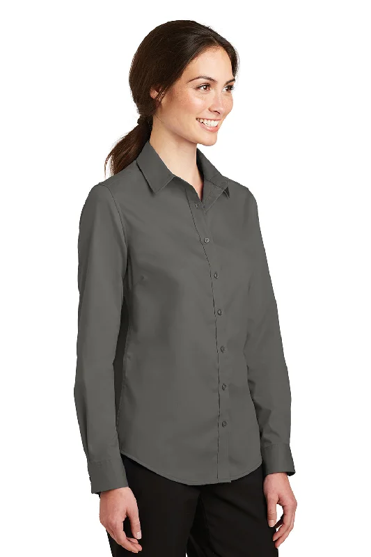 Port Authority Womens SuperPro Wrinkle Resistant Long Sleeve Button Down Shirt - Sterling Grey