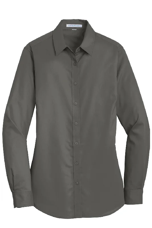 Port Authority Womens SuperPro Wrinkle Resistant Long Sleeve Button Down Shirt - Sterling Grey