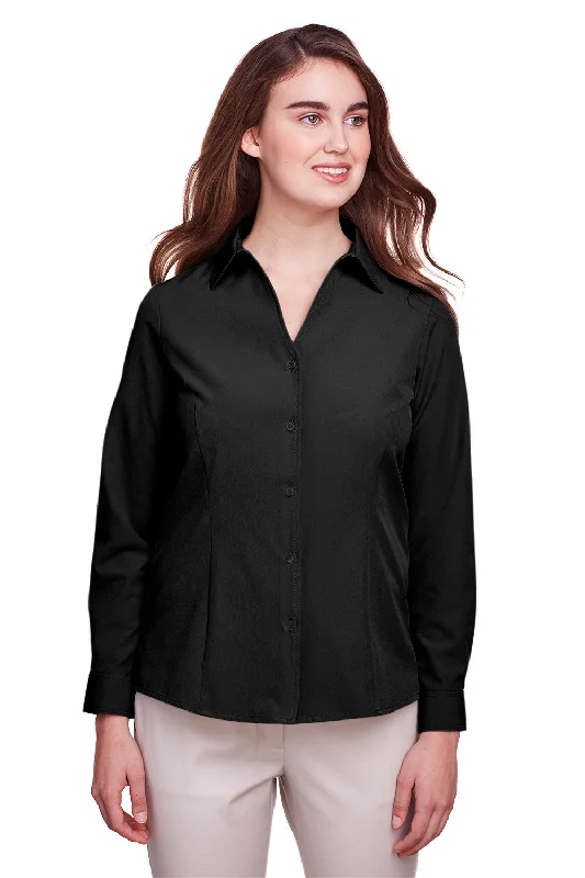 UltraClub Womens Bradley Performance Moisture Wicking Long Sleeve Button Down Shirt - Black