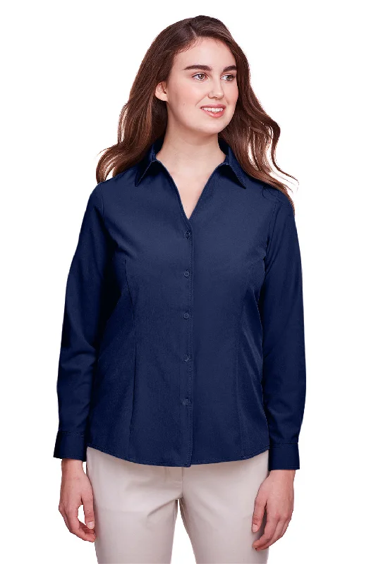 UltraClub Womens Bradley Performance Moisture Wicking Long Sleeve Button Down Shirt - Navy Blue