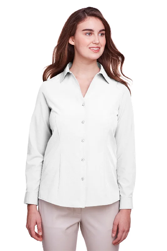 UltraClub Womens Bradley Performance Moisture Wicking Long Sleeve Button Down Shirt - White