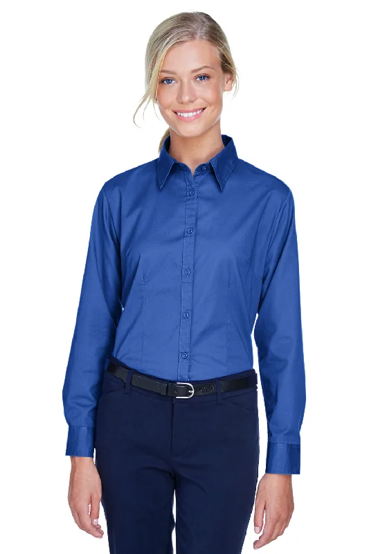 UltraClub Womens Whisper Long Sleeve Button Down Shirt - Royal Blue - Closeout